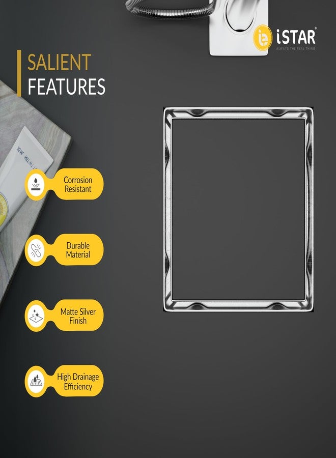 iSTAR 304 Grade 5X5 inch Stainless Steel Square Tile Insert Floor Drain | Invisible Shower Drain Channel | Anti Cockroach Trap Waste Water Jali Drainer for Bathroom, Kitchen, Balcony (Chrome Finish) - Image 2